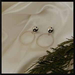 Hard Work Jewelry Sterling Silver Yin Yang Post Hoop Earrings